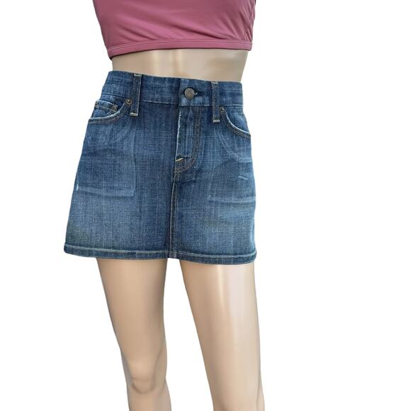 New Citizens of Humanity Blue Dark Wash Faded Distressed Denim Mini Skirt  Sz 28 - Picture 1 of 12